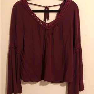 Maroon Bell Sleeve Top - Size S
